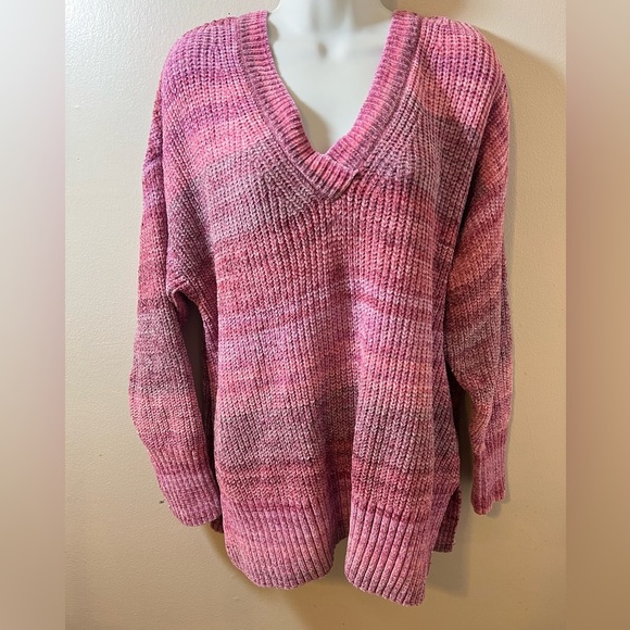 SEVEN7 Chenille Magenta Haze Ombre Knit Super Soft Cozy NEW XXL V-Neck Sweater - Picture 2 of 7